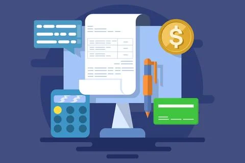 Online invoice maker concept, Send invoice online, Online bill payment. Stock Illustration