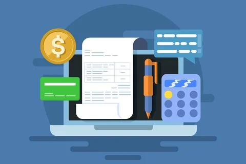 Online invoice maker concept, Send invoice online, Online bill payment. Stock Illustration