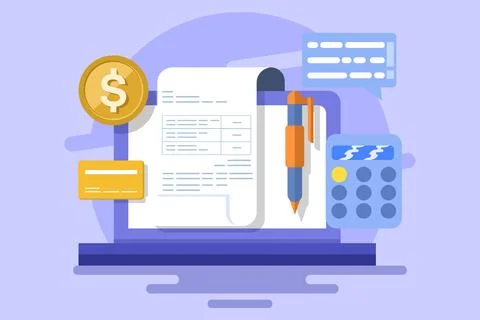 Online invoice maker concept, Send invoice online, Online bill payment. Stock Illustration
