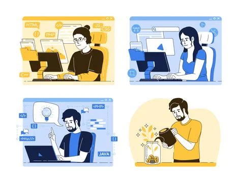 Online job flat concept vector illustrations set イラスト素材