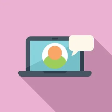 Online job interview icon flat vector. Computer search Stock Illustration