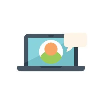 Online job interview icon flat vector. Computer search Stock Illustration