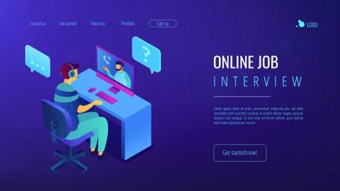Online job interview isometric 3D landing page. Stock Illustration