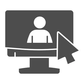 Online job interview solid icon. Monitor and silhouette of man with cursor glyph Stock Illustration