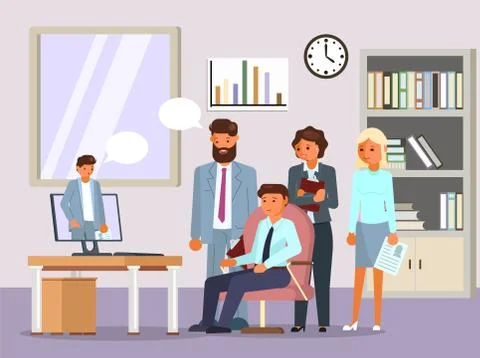Online job interview, vector flat style design illustration Illustrazione stock
