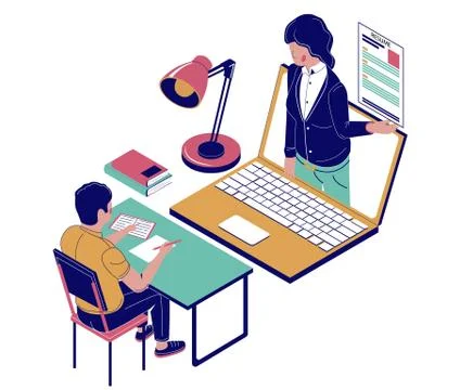 Online job interview, vector flat isometric illustration Stock Illustration