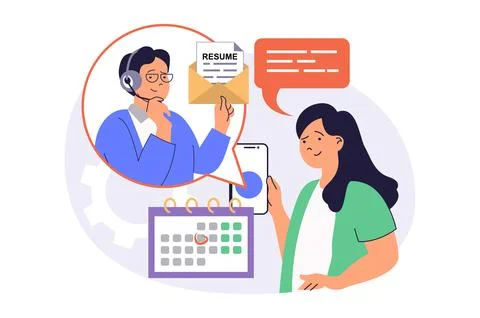 Online job interview web concept with flat cartoon people for website design. 库存插图