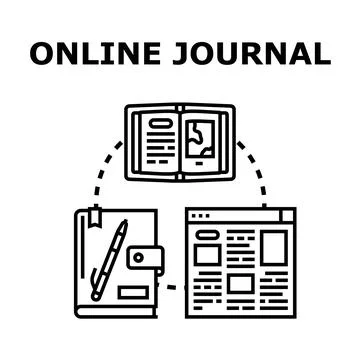 Online journal concept connecting digital and physical publications イラスト素材