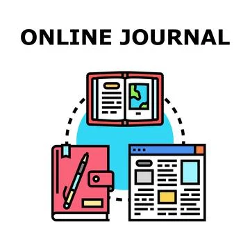 Online journal concept connecting digital and physical publications Stock Illustration