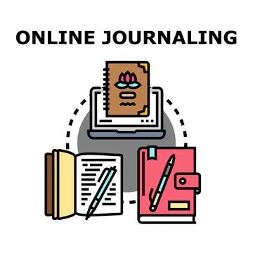 Online journaling creating digital and traditional diary content Stock Illustration
