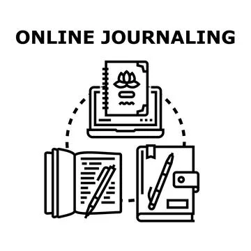 Online journaling creating digital and traditional diary content 스톡 일러스트
