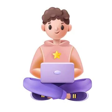 Online kid school, vector 3D children education, cartoon boy using laptop Illustrazione stock