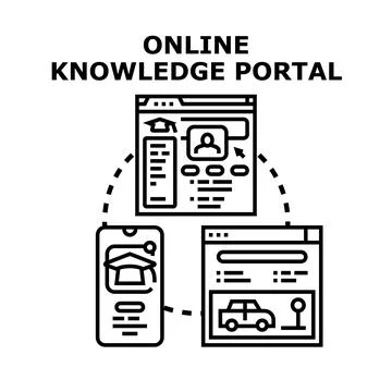 Online knowledge portal connecting learning and digital information access Stock Illustration