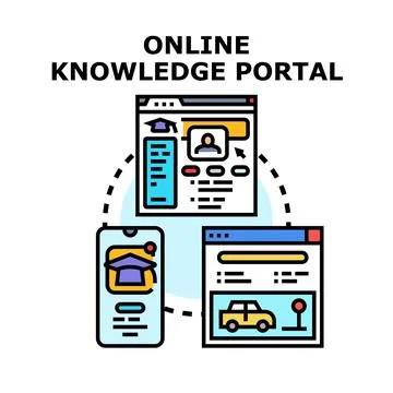 Online knowledge portal connecting learning and digital information access Stock Illustration