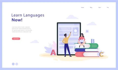 Online language courses concept web banner illustration Stock Illustration