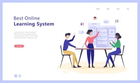 Online language courses concept web banner illustration Stock Illustration
