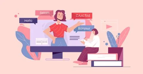 Online language courses illustration. Web training in foreign languages Stock Illustration