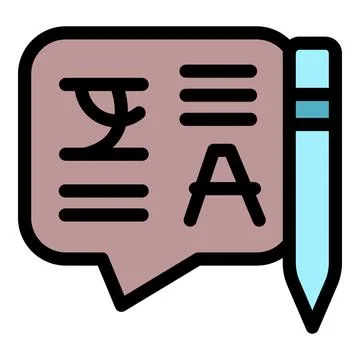 Online language learning app with speech bubble and pencil icon Stock Illustration