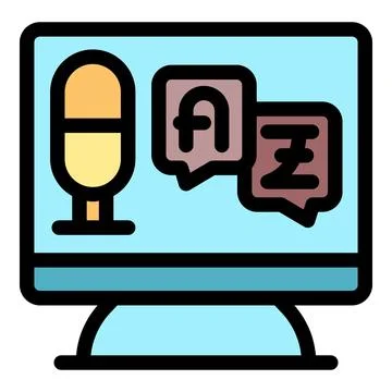 Online language learning software translating foreign speech with microphone Stock Illustration
