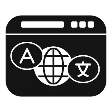 Online language learning website interface with globe icon glyph vector Stock Illustration