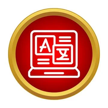 Online language translation on laptop screen icon Stock Illustration