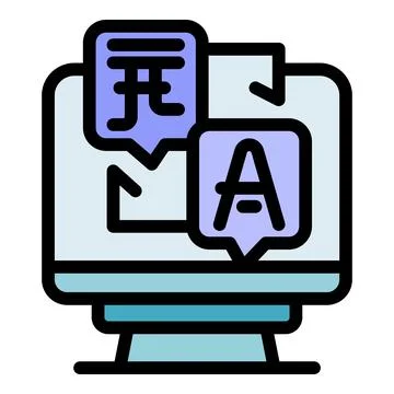 Online language translation software converting foreign text on computer scre Stock Illustration