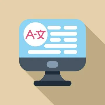 Online language translator software translating text on computer screen Illustrazione stock