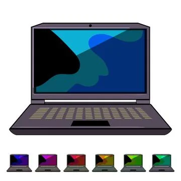 Online laptop gaming cartoon vector graphic Stock Illustration
