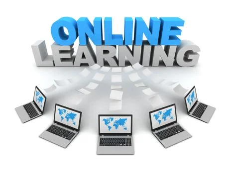 Online learning 3d concept illustration Ilustración de archivo