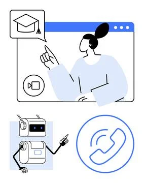 Online Learning, AI Interaction and Communication in Modern Virtual Environ.. イラスト素材