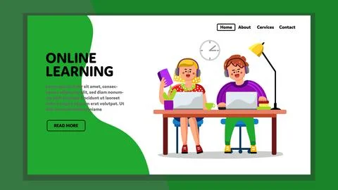 Online Learning And Educate On Computer Vector Stock Illustration