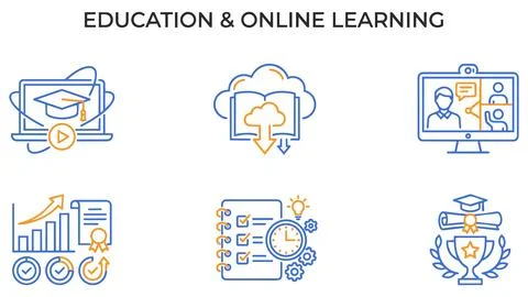 Online learning and education development icon set with education, learning Stock Illustration
