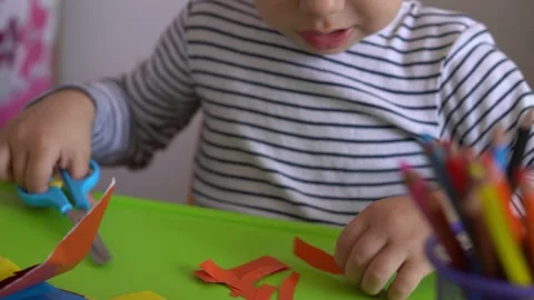 Online learning art education - One creative preshool, toddler child boy make Stock Footage 152911745