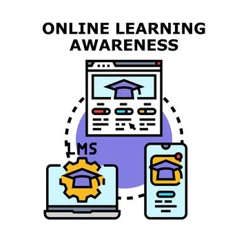 Online learning awareness concept with digital education devices Stock Illustration