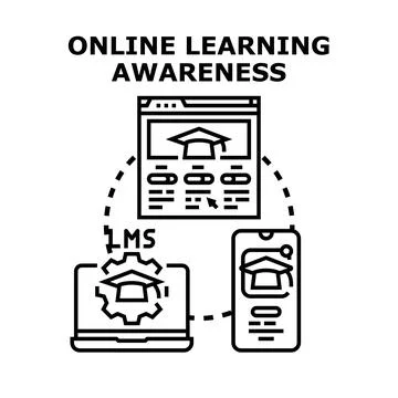 Online learning awareness concept with digital education devices Stock Illustration