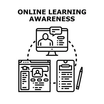Online learning awareness concept using digital education platforms Stock Illustration