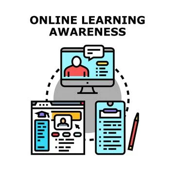 Online learning awareness concept using digital education platforms イラスト素材