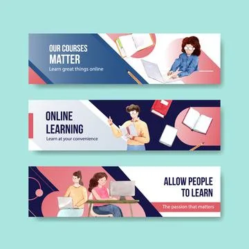 Online learning banner template design for website,brochure,leaflet and   adv Stock Illustration