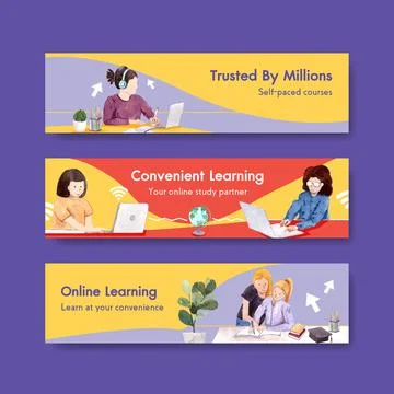 Online learning banner template design for website,brochure,leaflet and   adv Stock Illustration