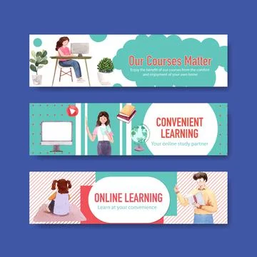 Online learning banner template design for website,brochure,leaflet and   adv Illustrazione stock