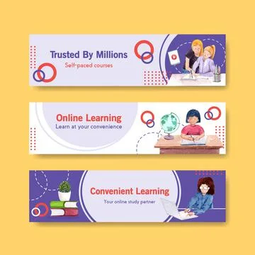 Online learning banner template design for website,brochure,leaflet and   adv Stock Illustration