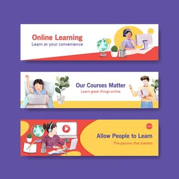 Online learning banner template design for website,brochure,leaflet and   adv Illustrazione stock