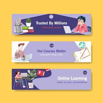 Online learning banner template design for website,brochure,leaflet and   adv Illustrazione stock