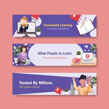 Online learning banner template design for website,brochure,leaflet and   adv Stock Illustration