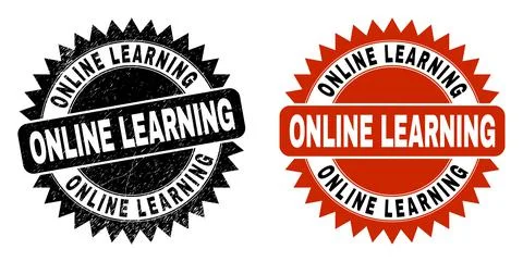 ONLINE LEARNING Black Rosette Stamp Seal with Distress Texture Illustrazione stock
