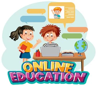 Online learning with cartoon character Illustrazione stock