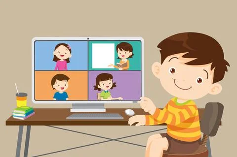 Online learning children using  computer Stock Illustration