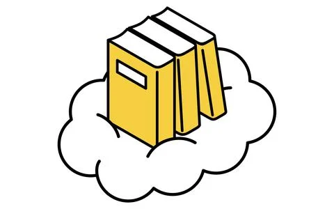 Online learning cloud with book data isometric simple line icon Stock Illustration
