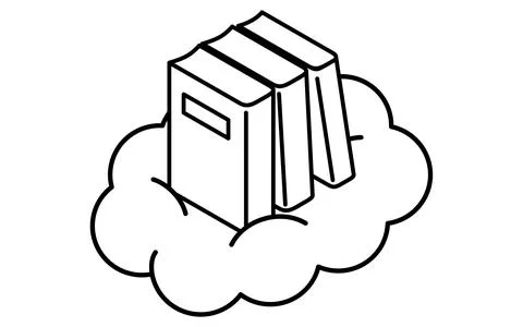 Online learning cloud with book data isometric simple line icon, black and .. 스톡 일러스트