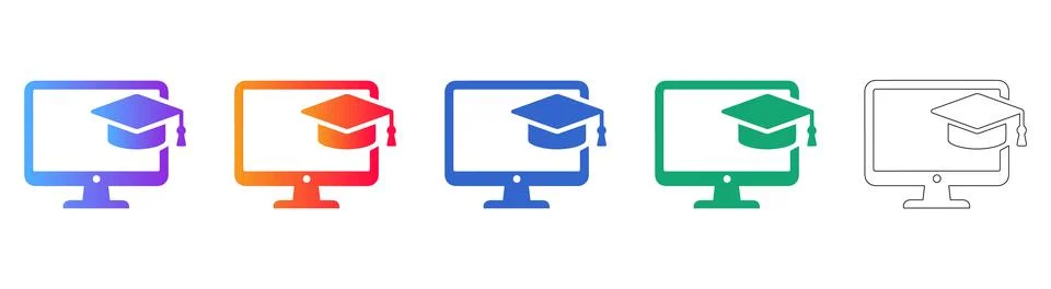 Online Learning Computer Icon Set Illustrazione stock